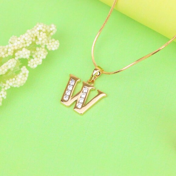 "Rose Gold Letter W Pendant with Crystals – Elegant Personalized Charm,XPPT1372 - Picture 13 of 13